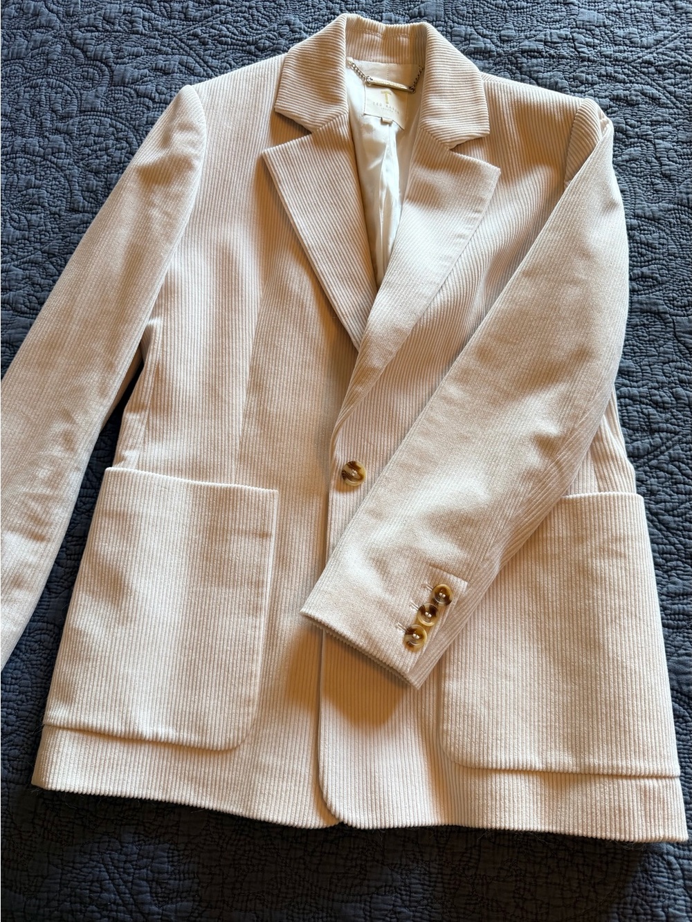 Ted Baker Cream Corduroy Single-Breasted Blazer